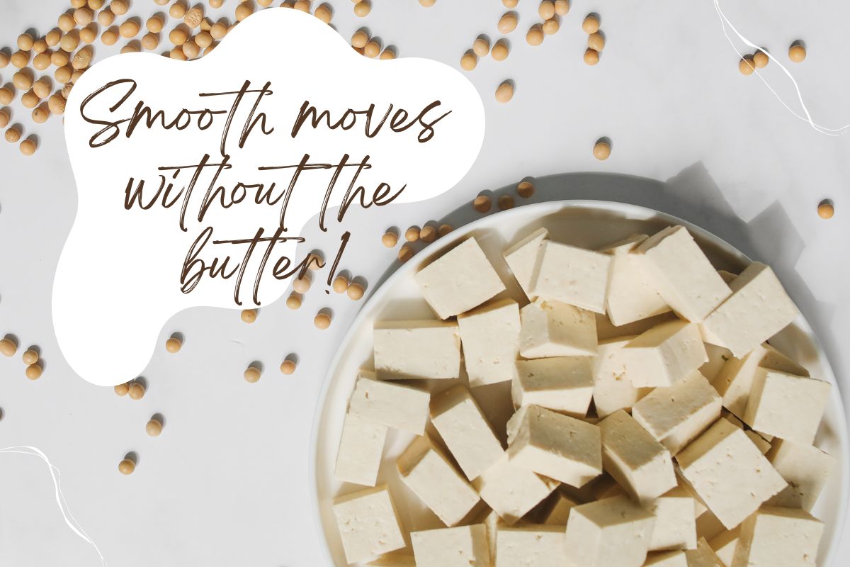 A sleek, modern graphic illustrating smooth movements, emphasizing a butter-free approach to cooking or lifestyle.