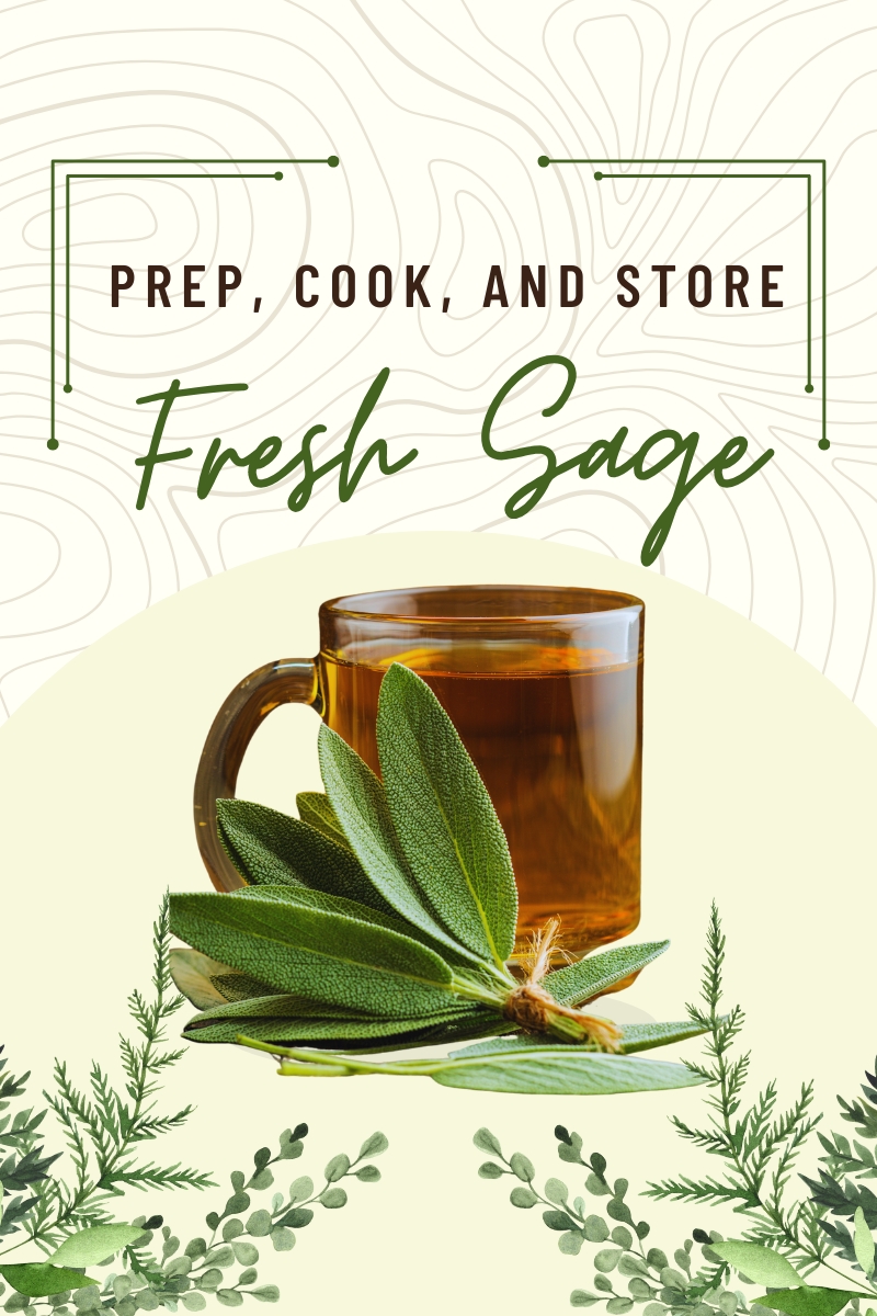 A vibrant bunch of fresh sage with tips on how to prep, cook, and store it for delicious meals.